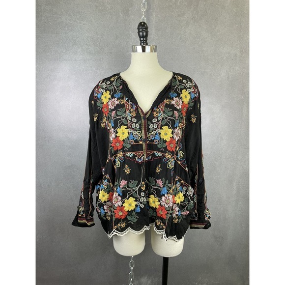 Johnny Was‎ Black Embroidered Blouse MSRP $310 Size M - Picture 1 of 11